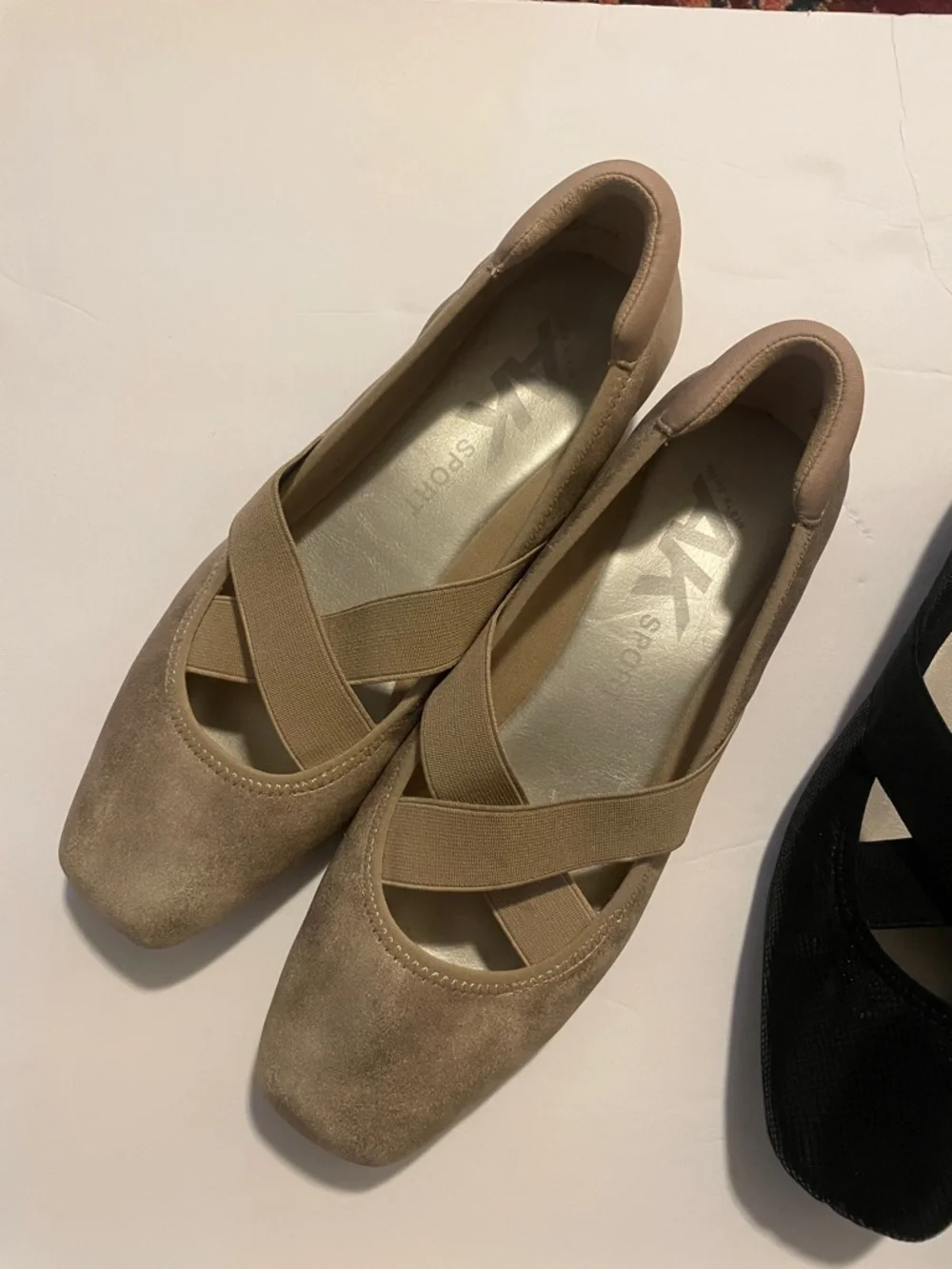 Anne Klein Sport Crisscross Ballet Flats in Beige and Black - Picture 2 of 8